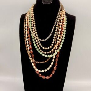 Rachel Reinhardt Seven Strand Beaded Necklace Mixed Glass & Pearl Boho Statement
